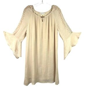 Euc-indigo Rose Boho, Crochet, BellSleeve, Keyhole Front, Fully Lined Midi Dress